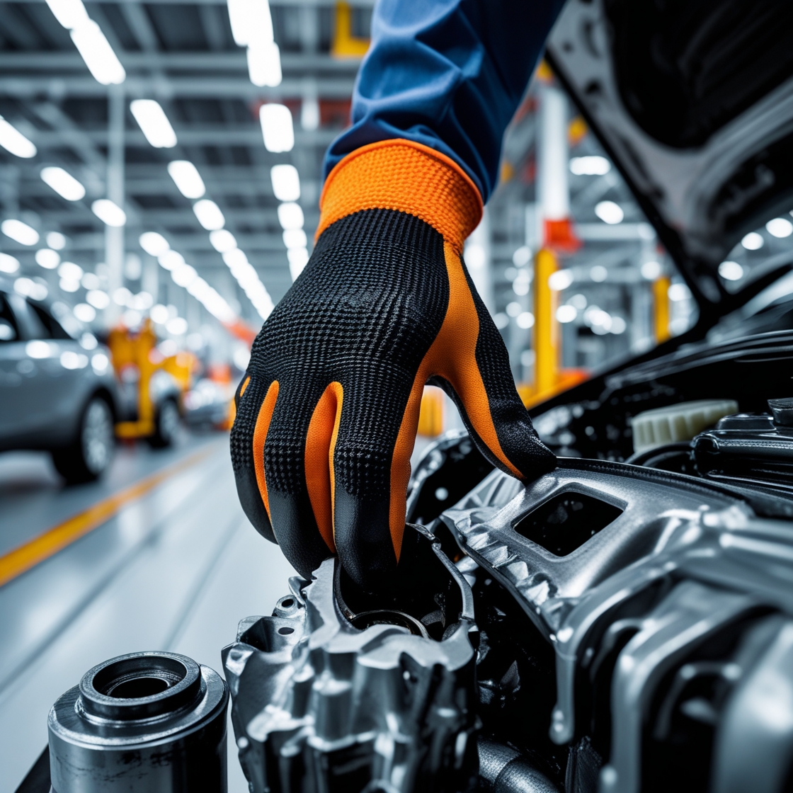 کاربرد تخصصی دستکش کار ژله‌ای در صنایع خودروسازی | ایمنی، دقت و عملکرد در کنار هم