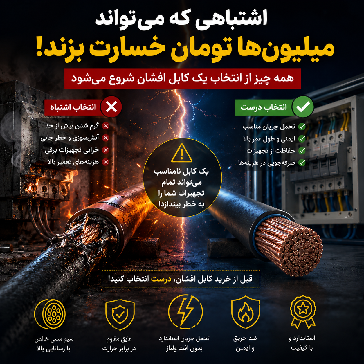 اشتباهی که می‌تواند میلیون‌ها تومان به تجهیزات شما خسارت بزند؛ همه چیز از انتخاب یک کابل افشان شروع می‌شود.